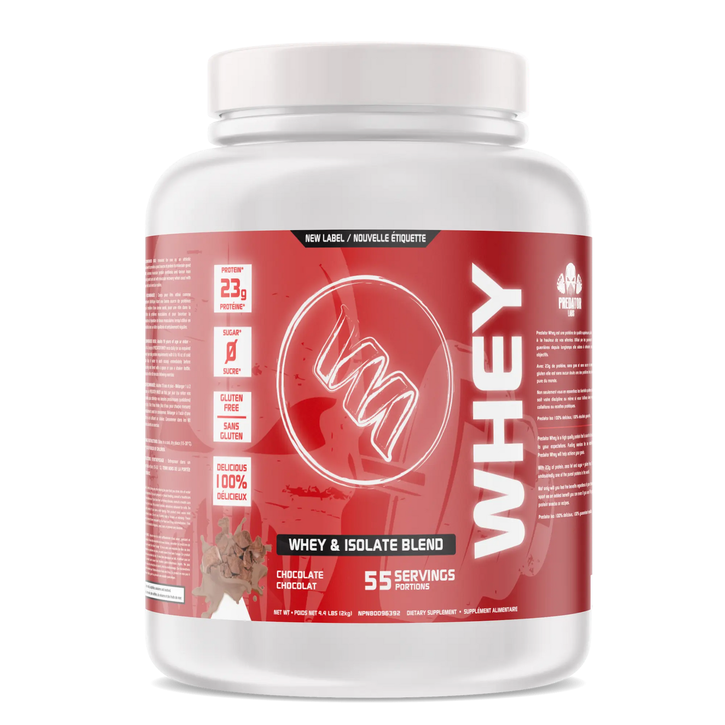 Predator Whey 2kg - Whey and isolate lactoserum protein powder Blend, 55 servings,