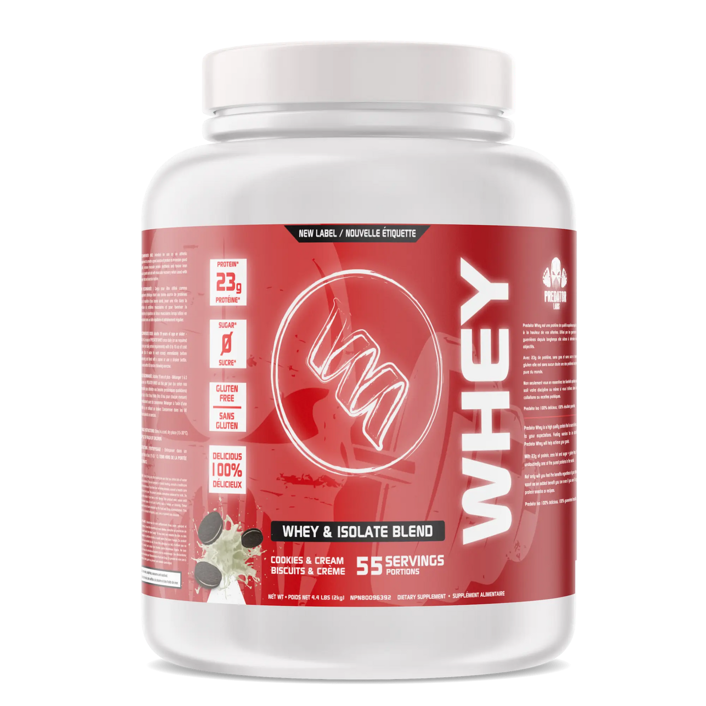 Predator Whey 2kg - Whey and isolate lactoserum protein powder Blend, 55 servings,