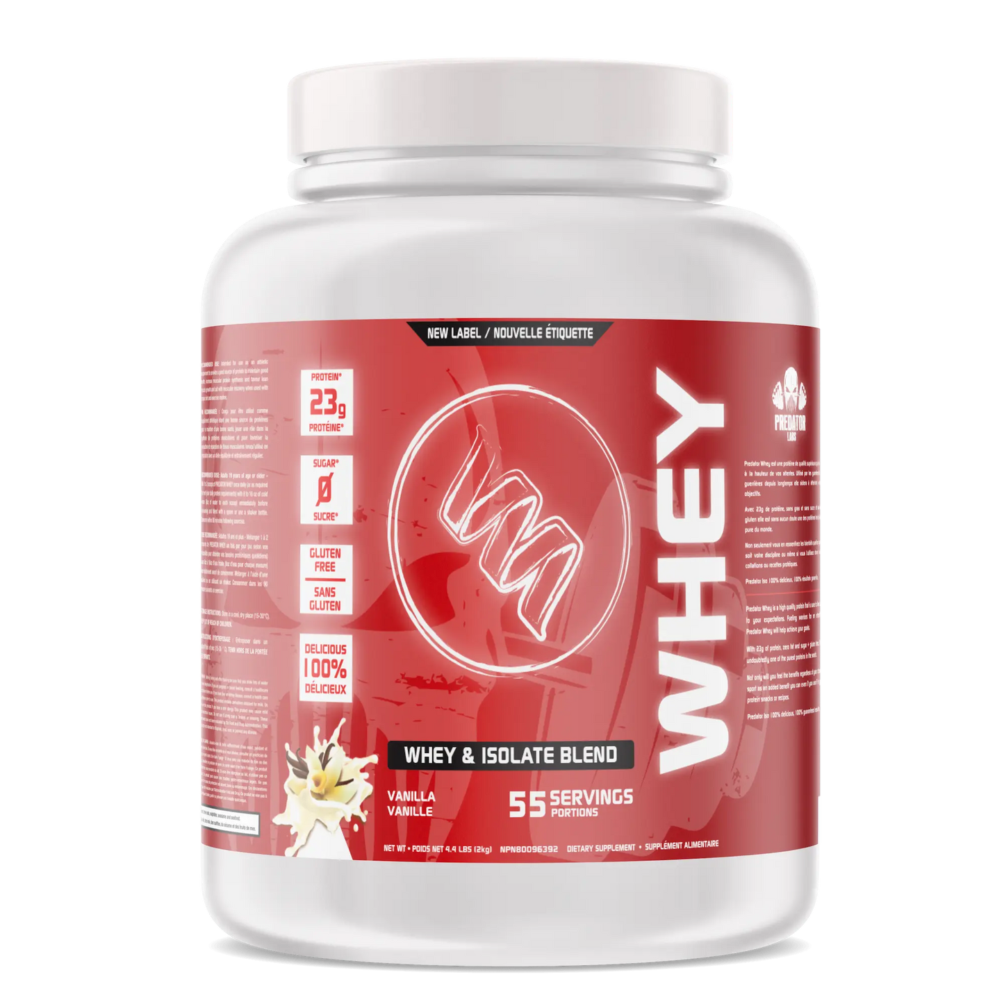 Predator Whey 2kg - Whey and isolate lactoserum protein powder Blend, 55 servings,