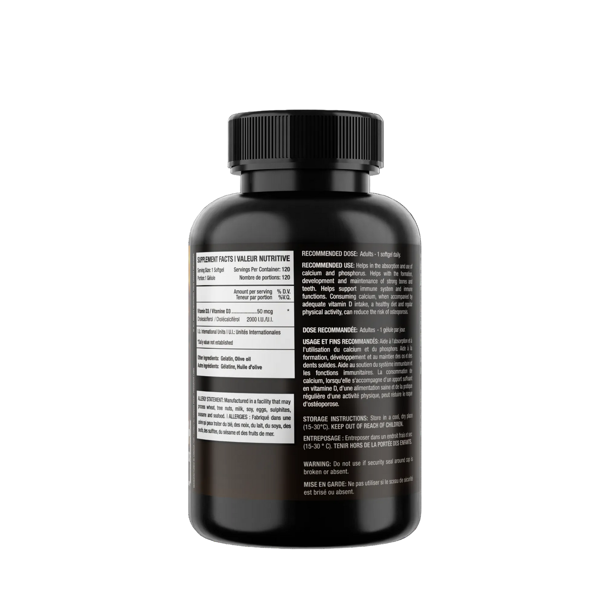 D3+ Pure Vitamin D3 Supplement 2,000 IU 120 Softgels