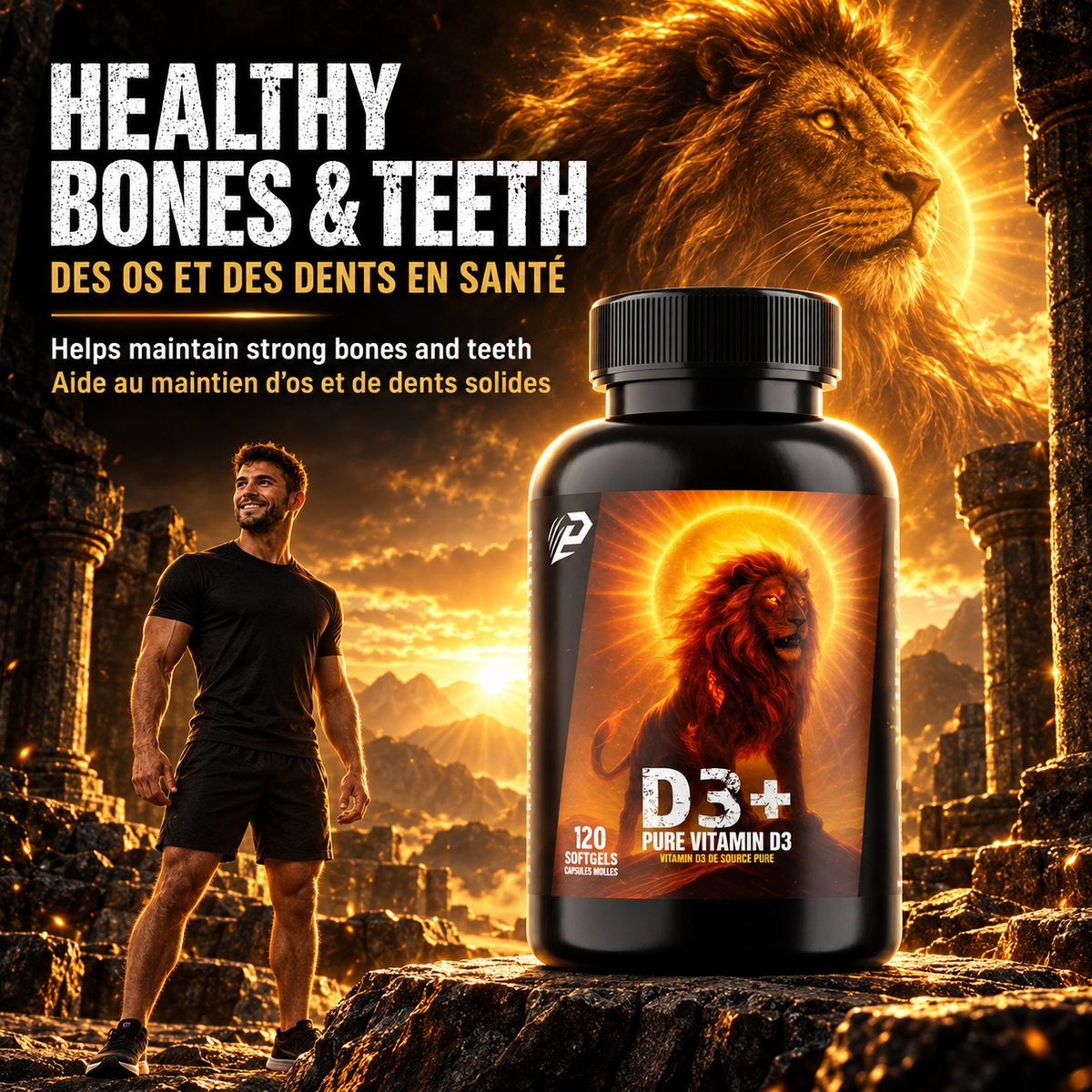 D3+ Pure Vitamin D3 Supplement 2,000 IU 120 Softgels