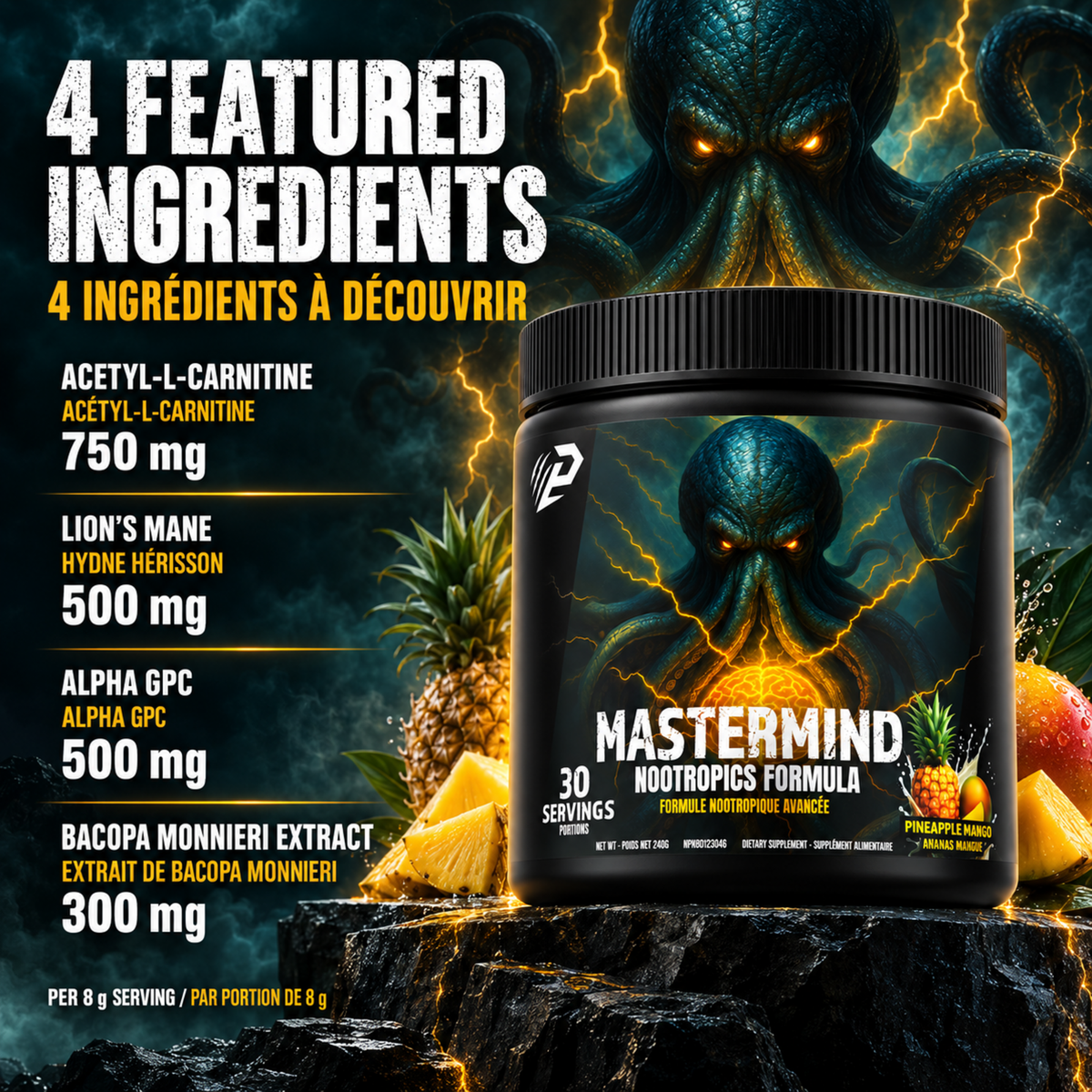 Mastermind 2.0 nootropics cocktail - Pineapple Mango 30 servings