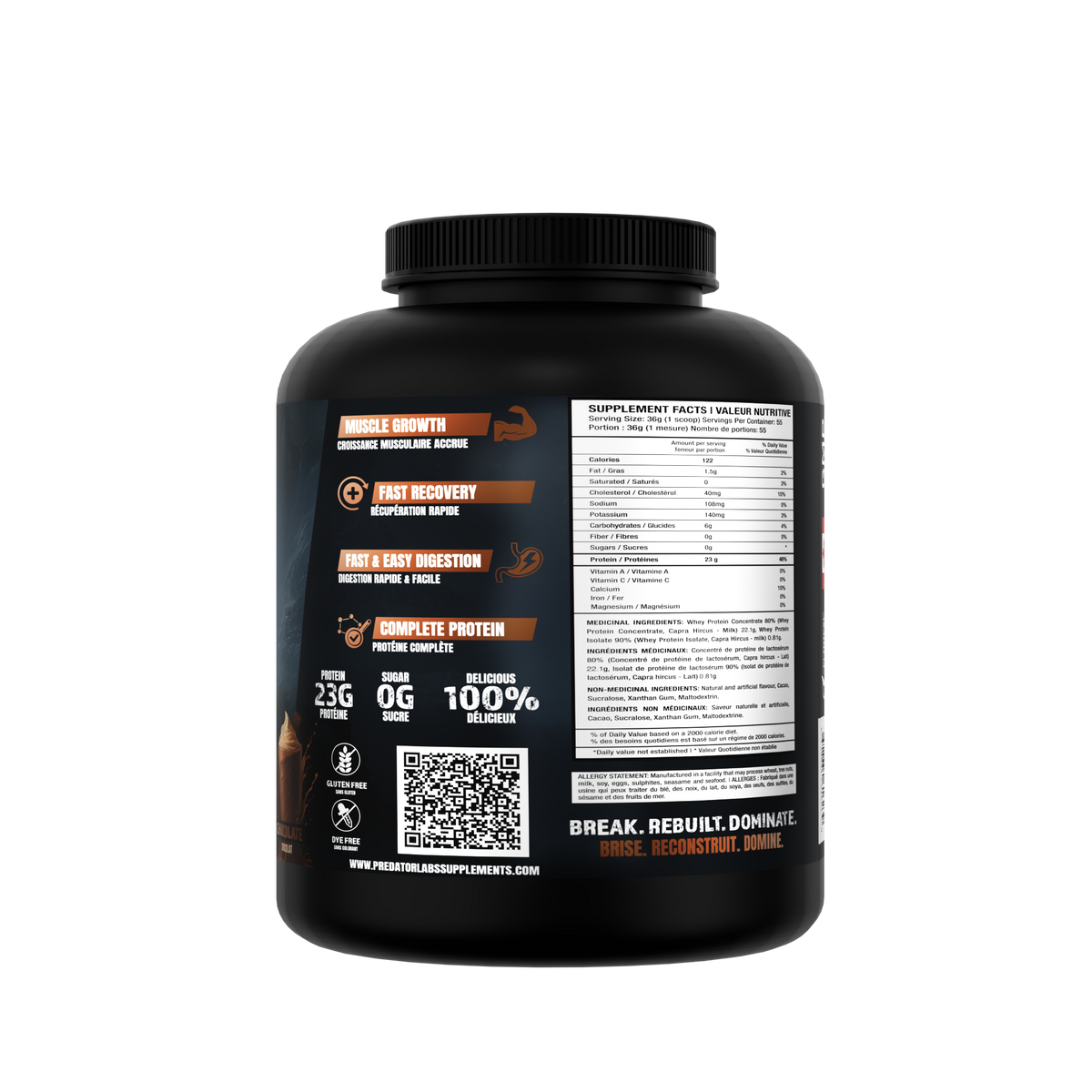 Predator Whey 2kg - Whey and isolate lactoserum protein powder Blend, 55 servings,