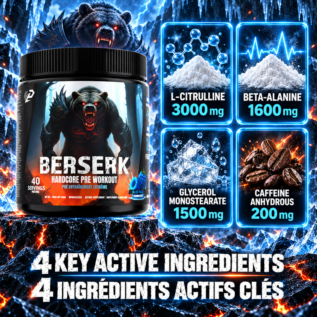 Berserk 3.0  Hardcore Pre-Workout, Energy and Pump Formula 40 Servings