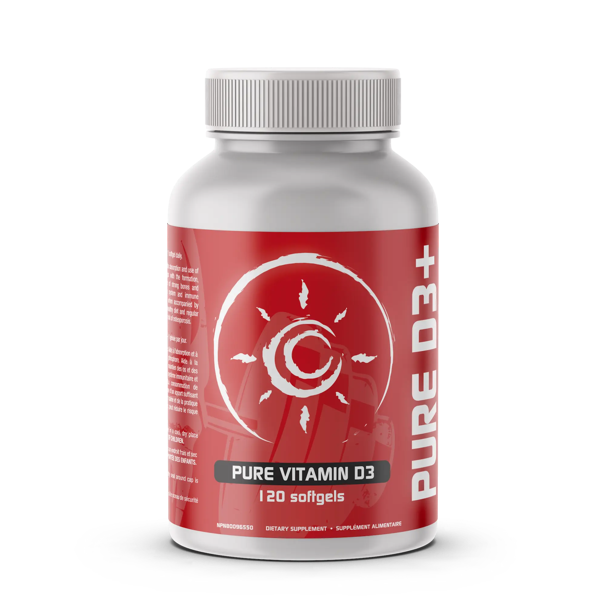 D3+ Pure Vitamin D3 Supplement 1,000 IU 120 Softgels