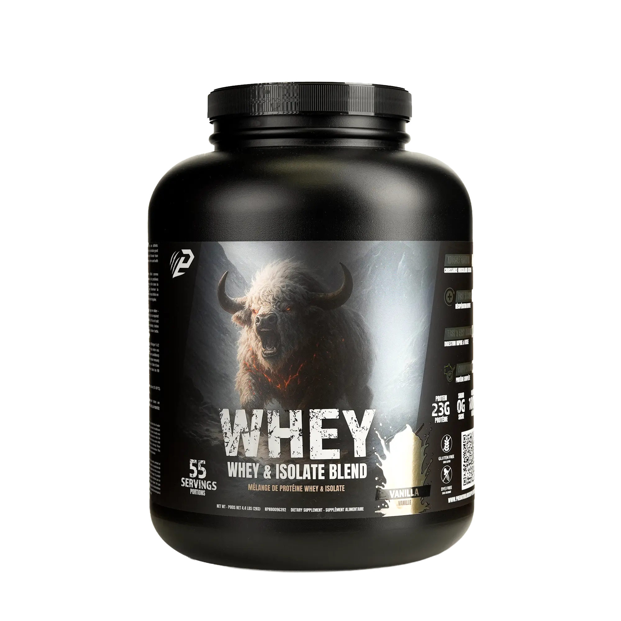 Predator Whey 2kg - Whey and isolate lactoserum protein powder Blend, 55 servings,